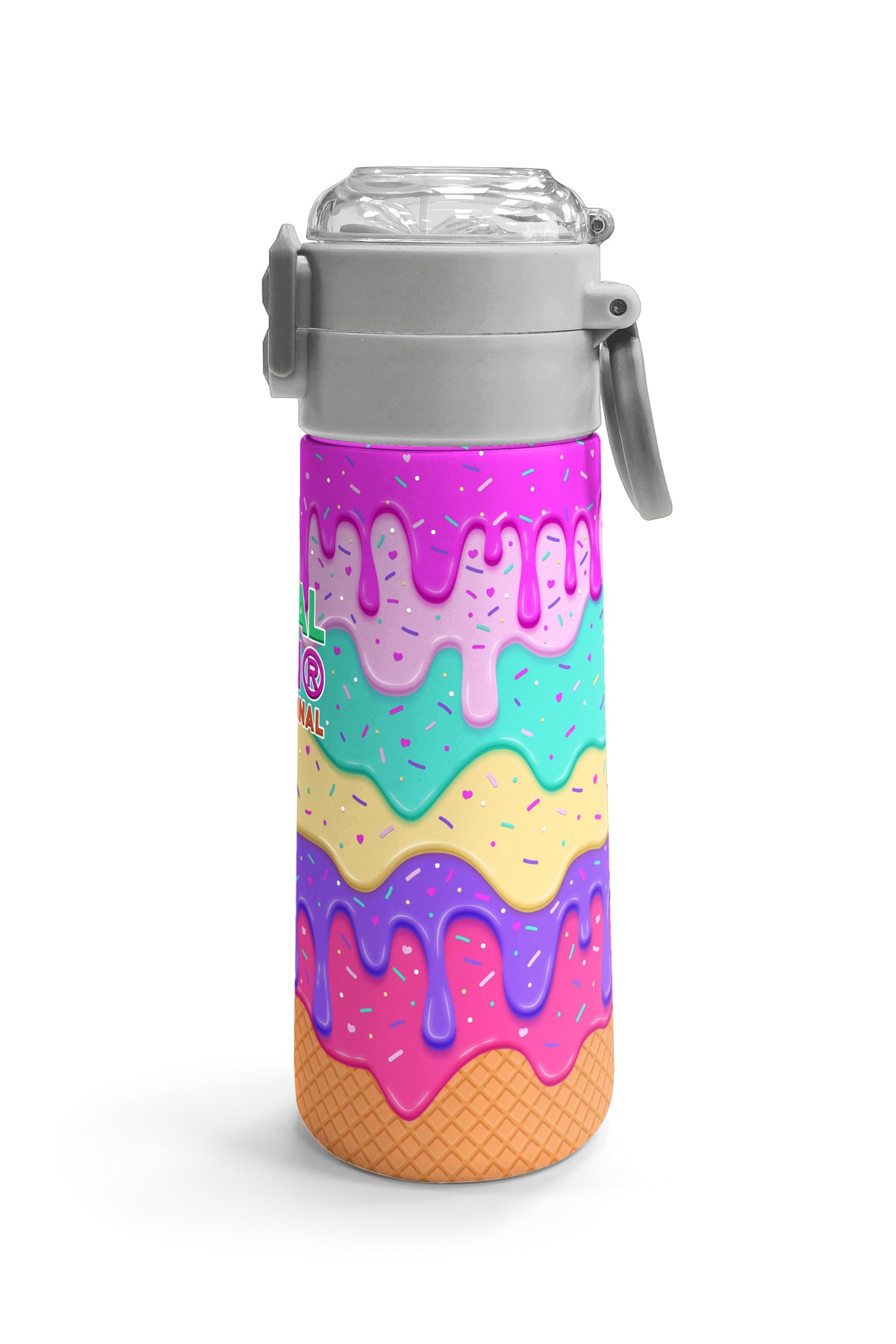 Coral High Kids Pembe Rengarenk Dondurma Desenli Pipetli ve Direkt İçim Çelik Termos 500 ml 31938