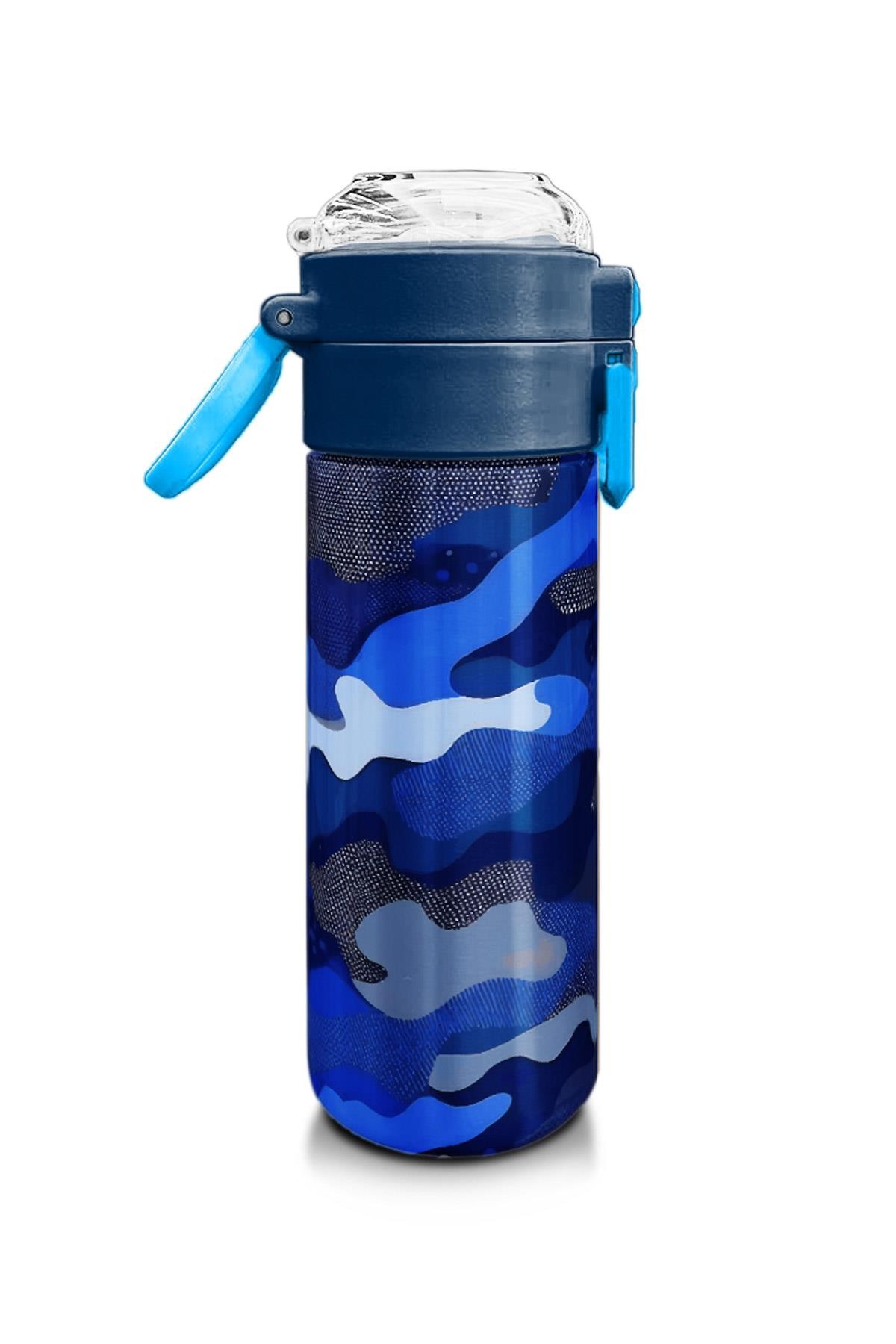 Coral High Kids Lacivert Saks Kamuflaj Desenli Pipetli ve Direkt İçim Çelik Termos 500 ml 31889