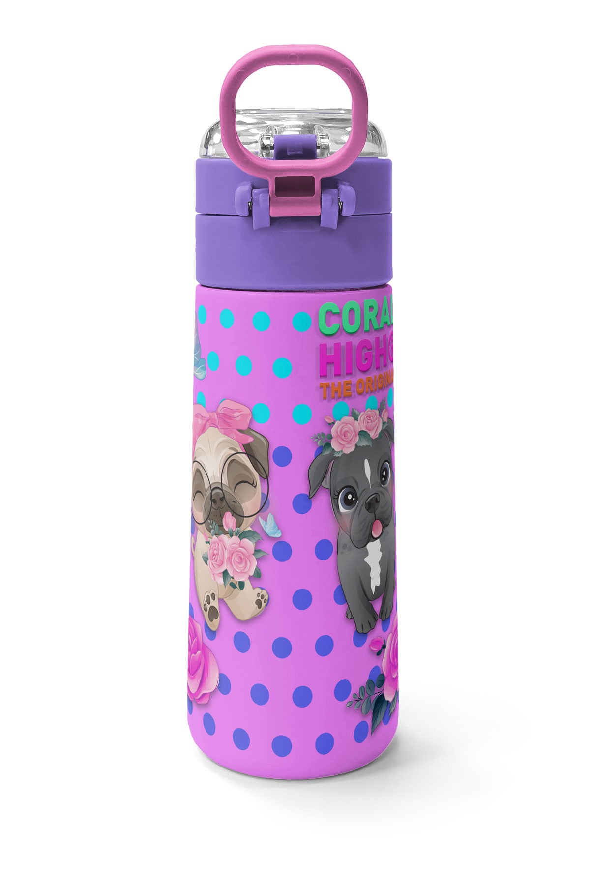 Coral High Kids Pembe Köpek Desenli Pipetli ve Direkt İçim Çelik Termos 500 ml 31951