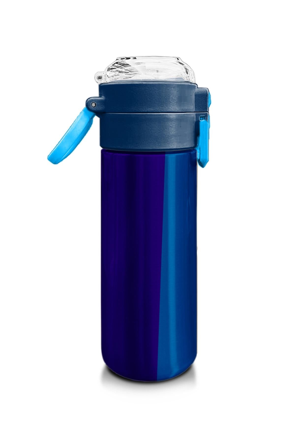 Coral High Kids Lacivert Mavi Çizgili Pipetli ve Direkt İçim Çelik Termos 500 ml 31997