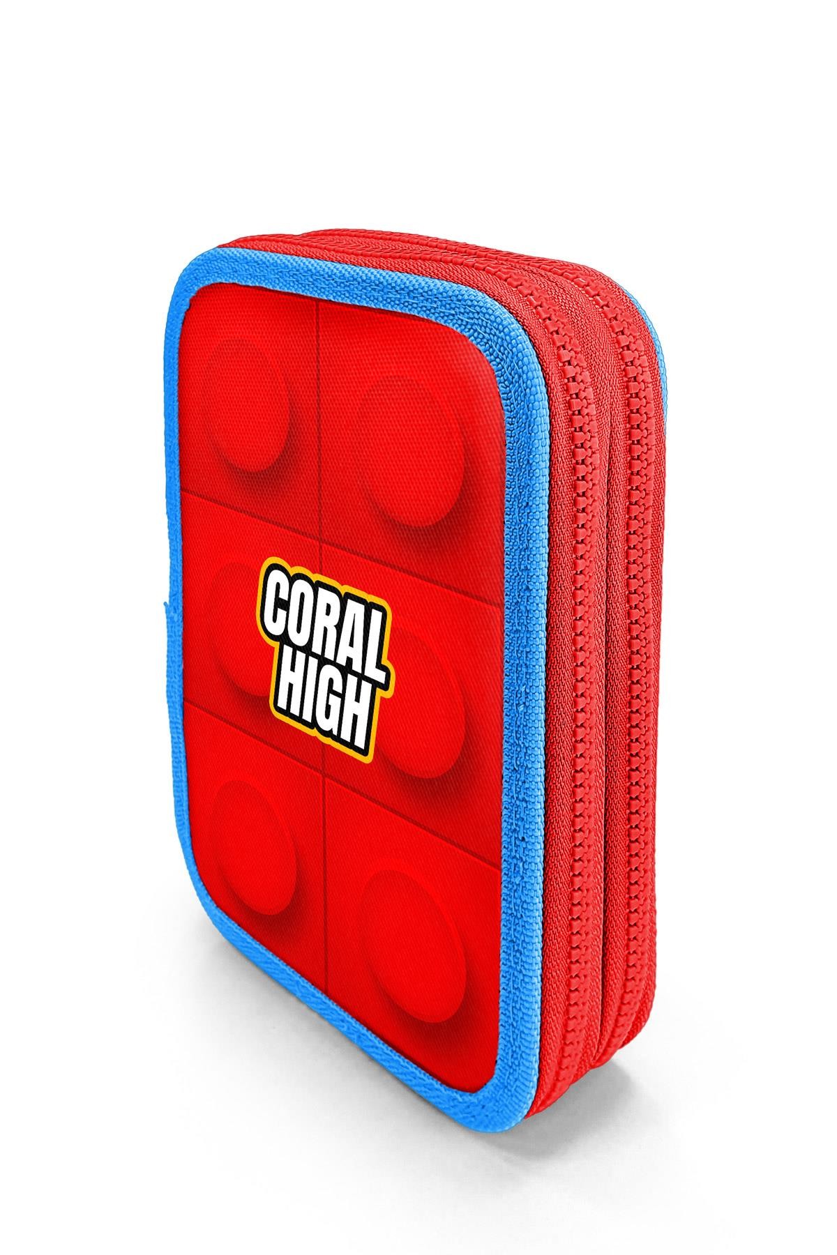 Coral High Kids Renkli Blok Desenli Çift Katlı Kalem Çanta 11157