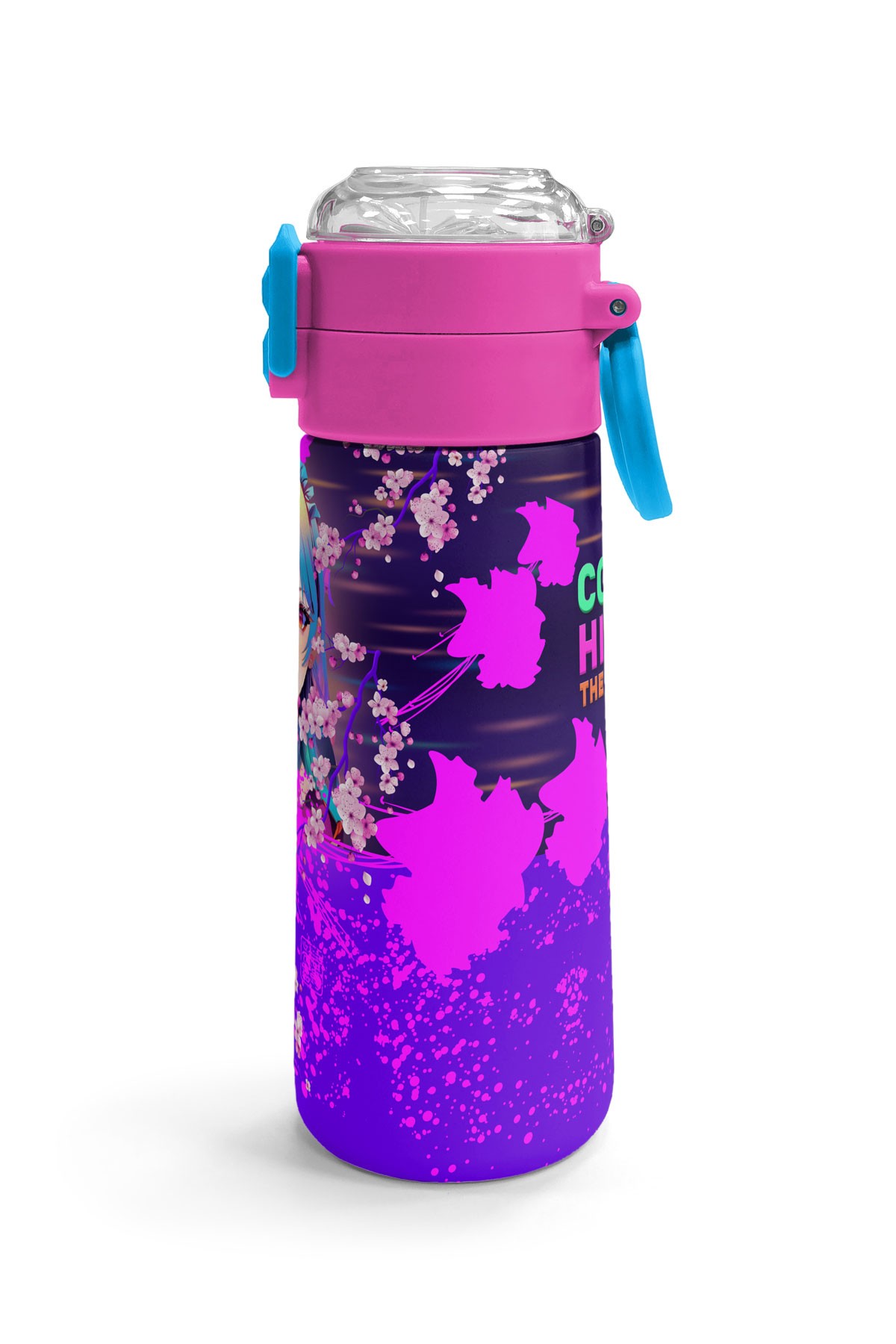 Coral High Kids Mor Pembe Anime Kedi Desenli Pipetli ve Direkt İçim Çelik Termos 500 ml 31954