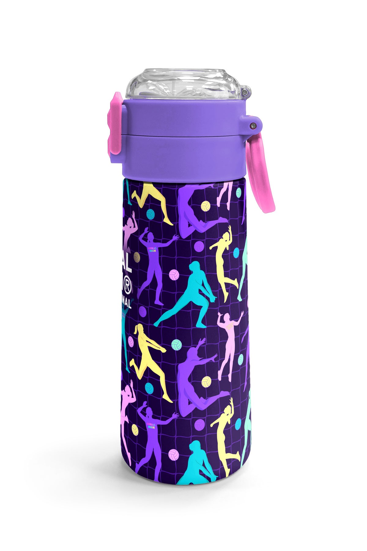 Coral High Kids Mor Voleybol Desenli Pipetli ve Direkt İçim Çelik Termos 500 ml 31849