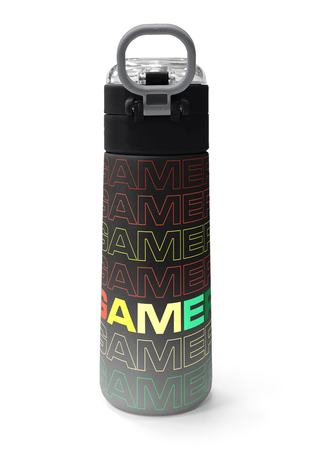 Coral High Kids Siyah Gri Gamer Desenli Pipetli ve Direkt İçim Çelik Termos 500 ml 31853