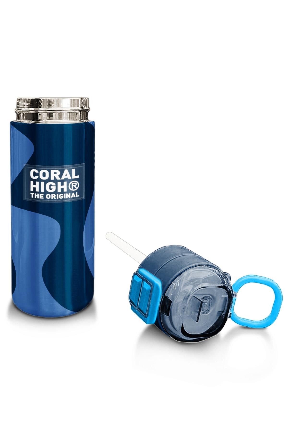 Coral High Kids Lacivert Mavi Desenli Pipetli ve Direkt İçim Çelik Termos 500 ml 31888