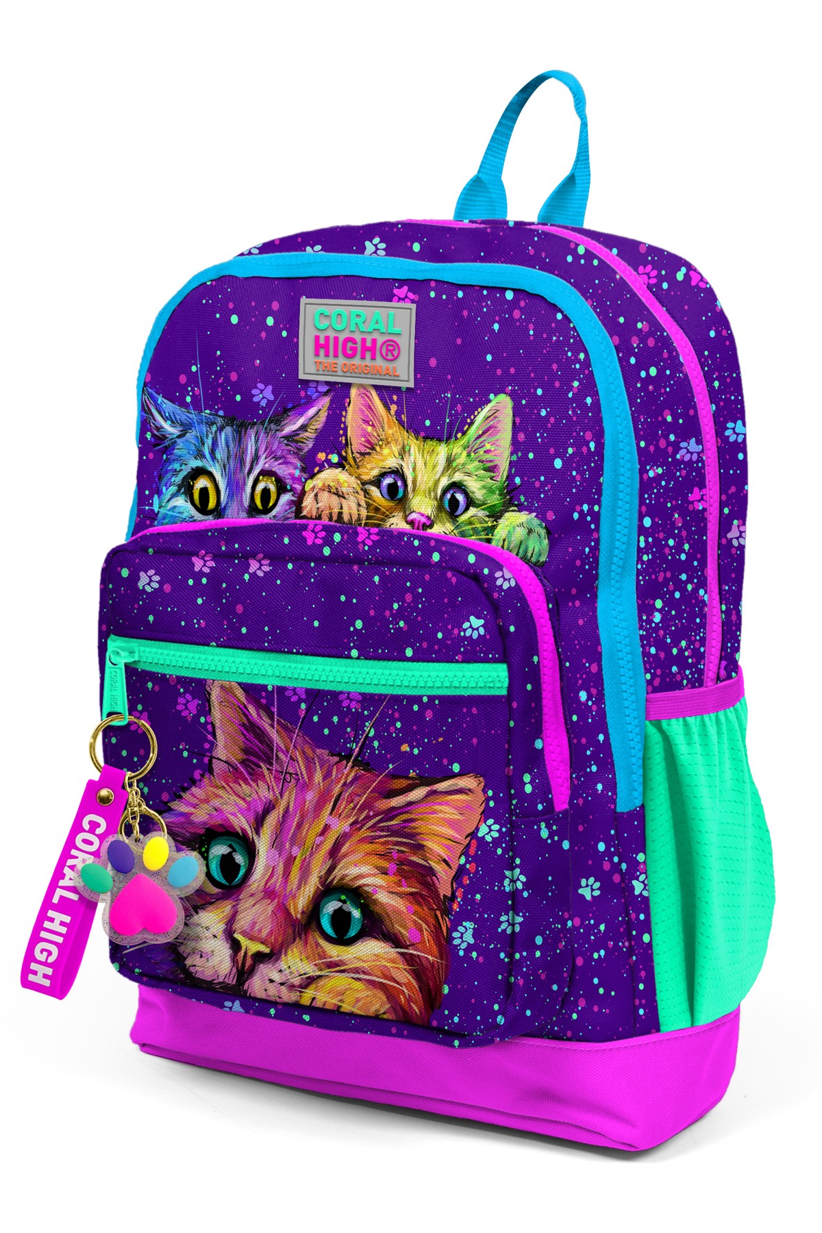 Coral High Kids Mor Pembe Kedi Desenli Dört Bölmeli Okul Sırt Çantası 23732