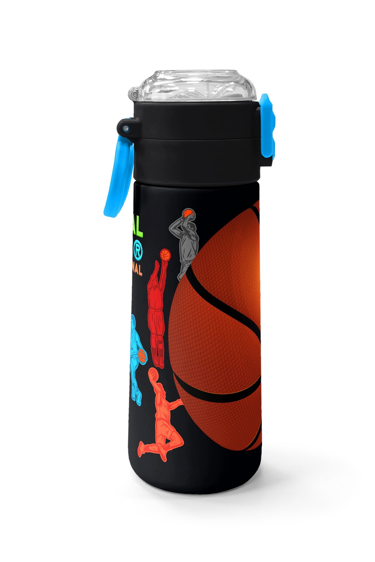 Coral High Kids Siyah Basketbol Desenli Pipetli ve Direkt İçim Çelik Termos 500 ml 31795