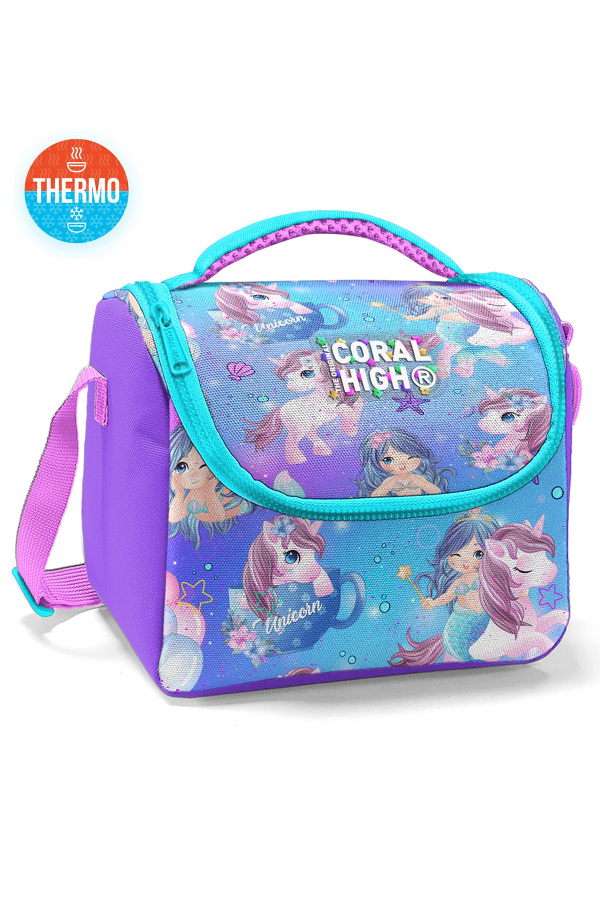 Coral High Kids Mor Pembe Unicorn Deniz Kızı Desenli Thermo Beslenme Çantası 11890