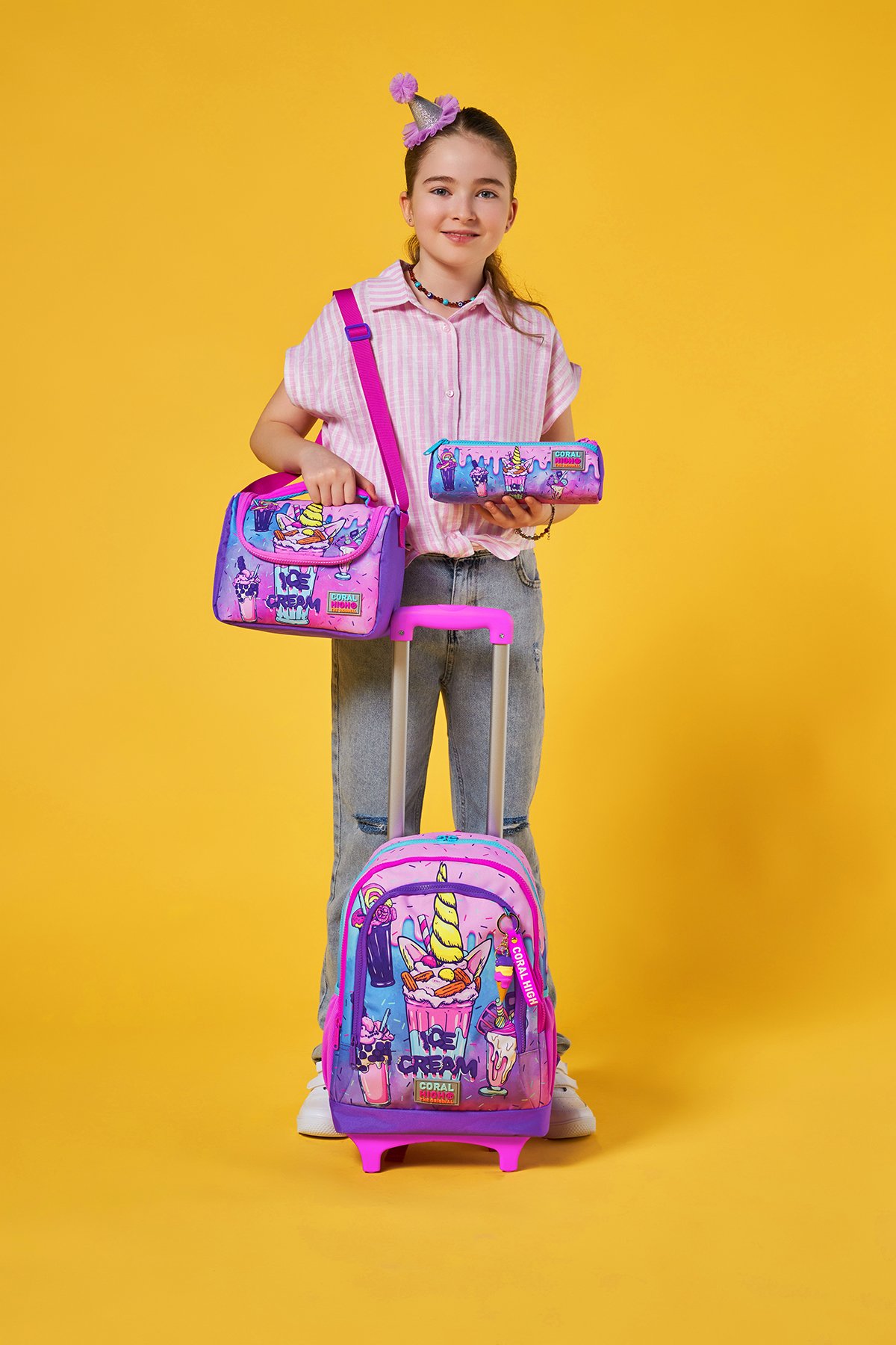 Coral High Kids Pembe Mor Milkshake Dondurma Desenli 3'lü Çanta Seti SET0123949