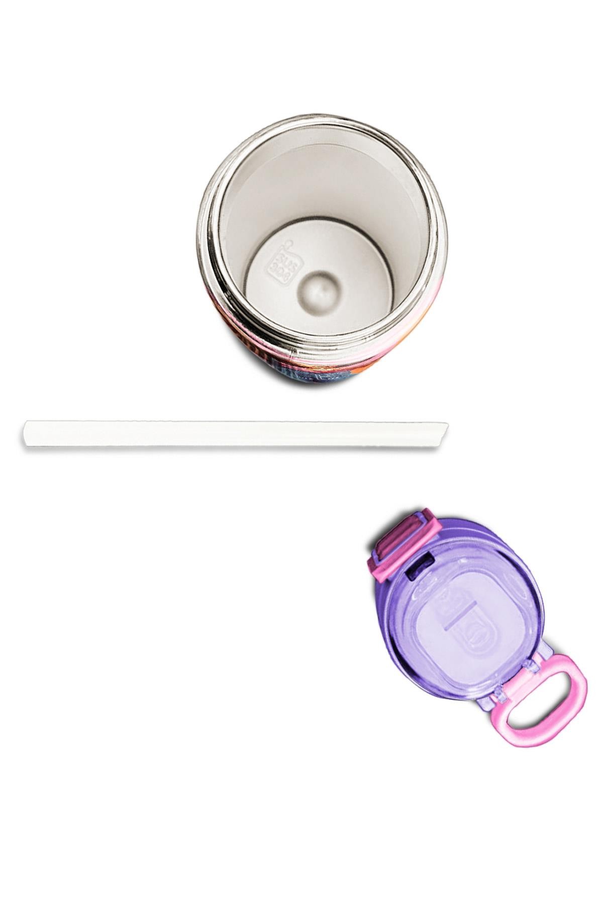 Coral High Kids Pembe Mercan Fashion Girl Desenli Pipetli ve Direkt İçim Çelik Termos 500 ml 31869