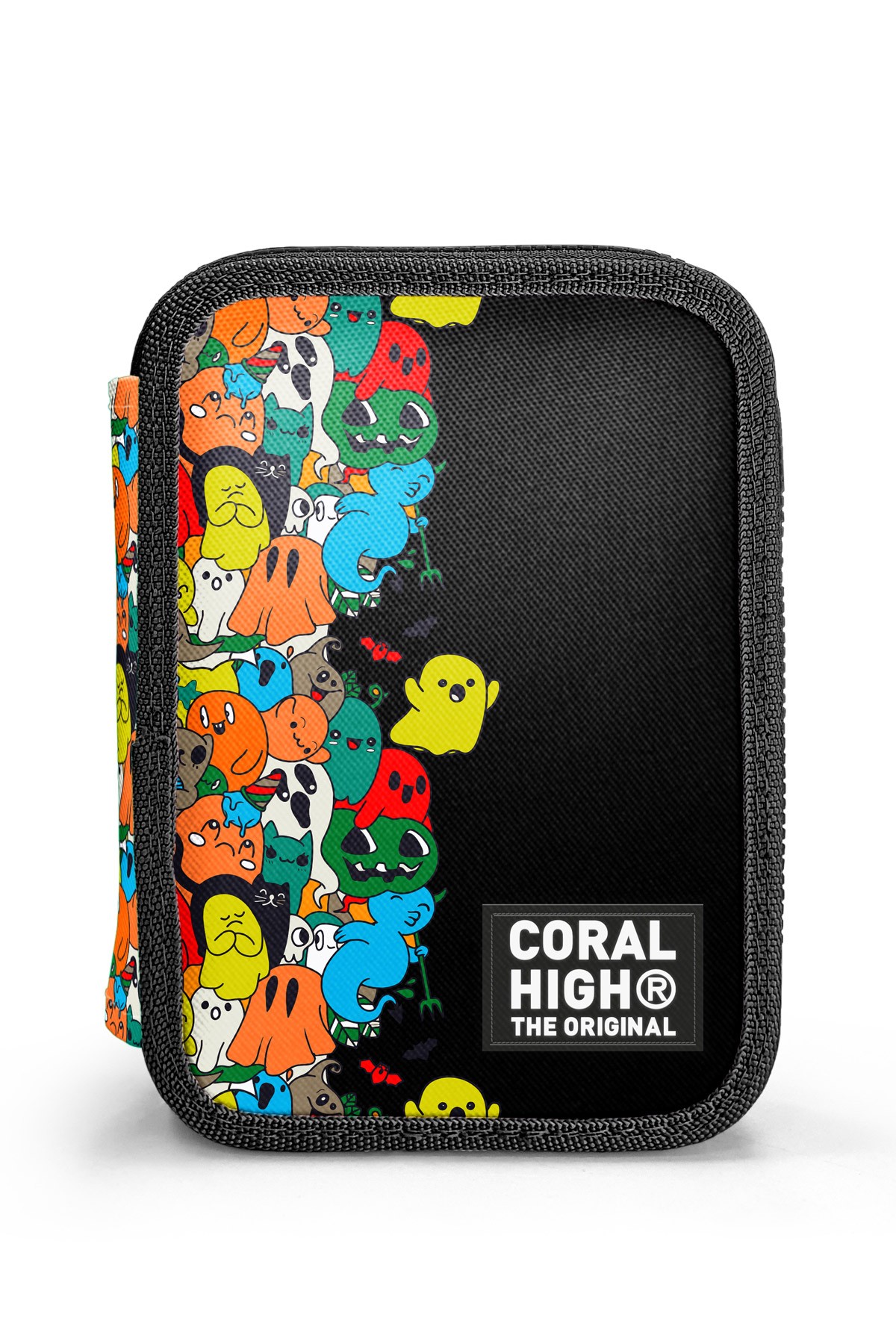 Coral High Kids Siyah Karikatür Desenli Çift Katlı Kalem Çanta 11150