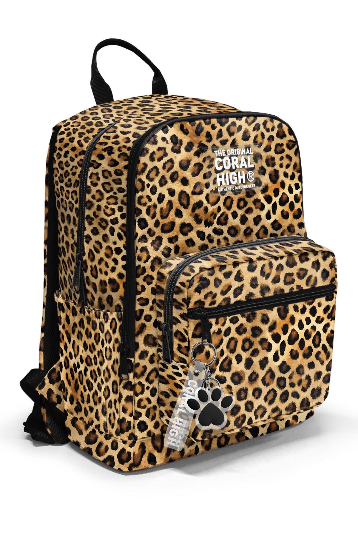 Coral High Kahverengi Leopar Desenli Okul Sırt Çantası 23681