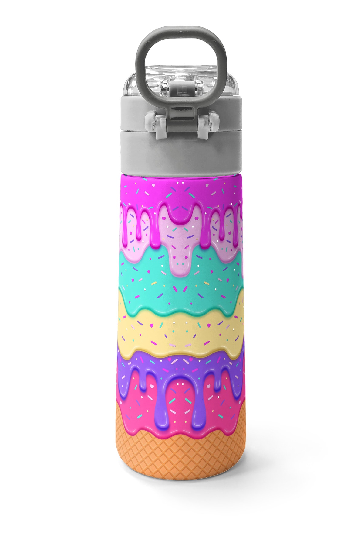 Coral High Kids Pembe Rengarenk Dondurma Desenli Pipetli ve Direkt İçim Çelik Termos 500 ml 31938