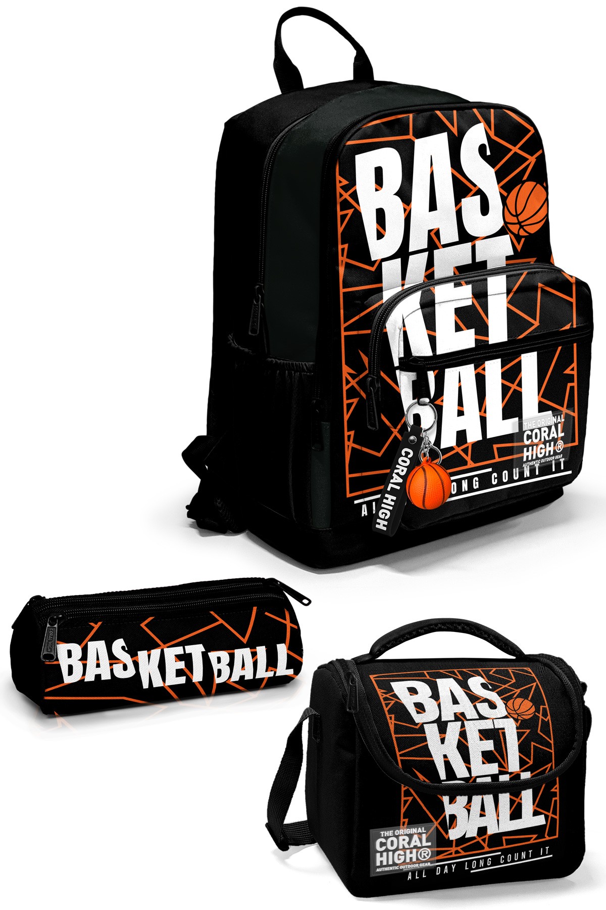 Coral High Siyah Basketbol Desenli 3’lü Okul Çanta Seti SET0123639