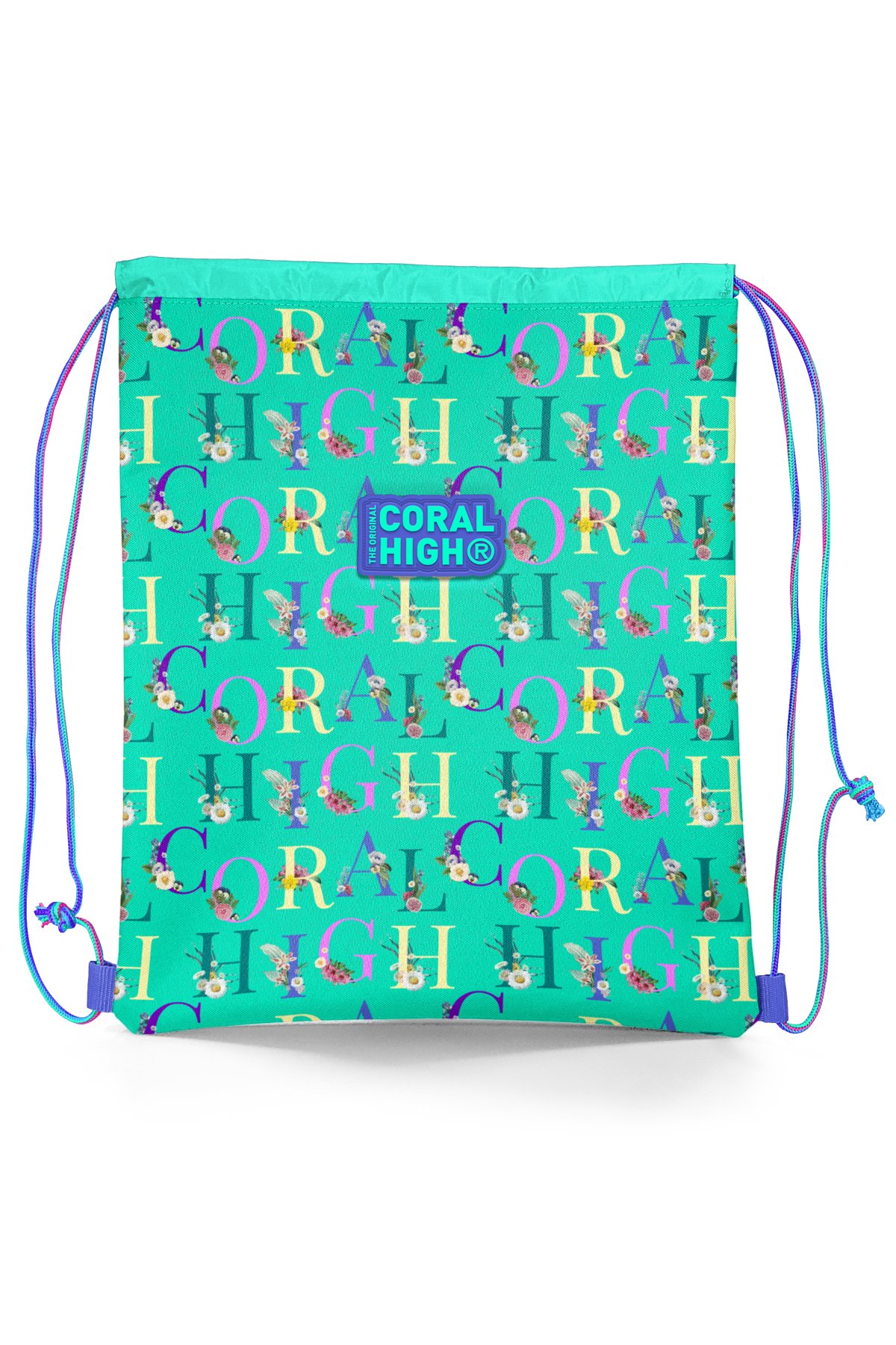 Coral High Kids Su Yeşili Açık Pembe Monogram Desenli İpli Büzgülü Sırt Çantası 22668