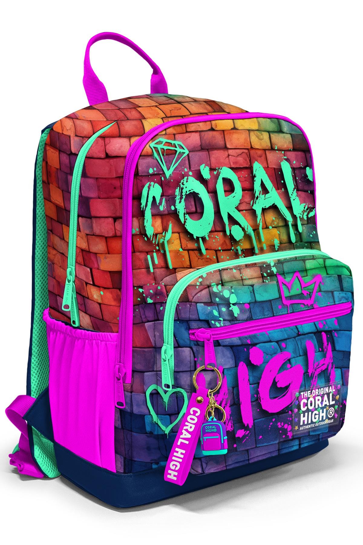 Coral High Pembe Lacivert Grafiti Yazılı Okul Sırt Çantası 23629