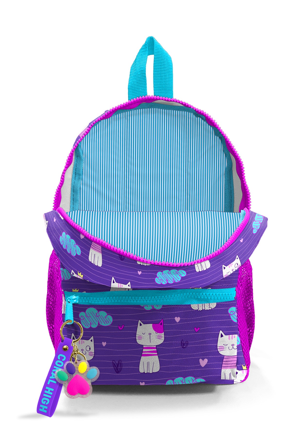 Minik Yuva Sırt Çantası Mor Pembe Kedi Desenli İki Bölmeli 23328
