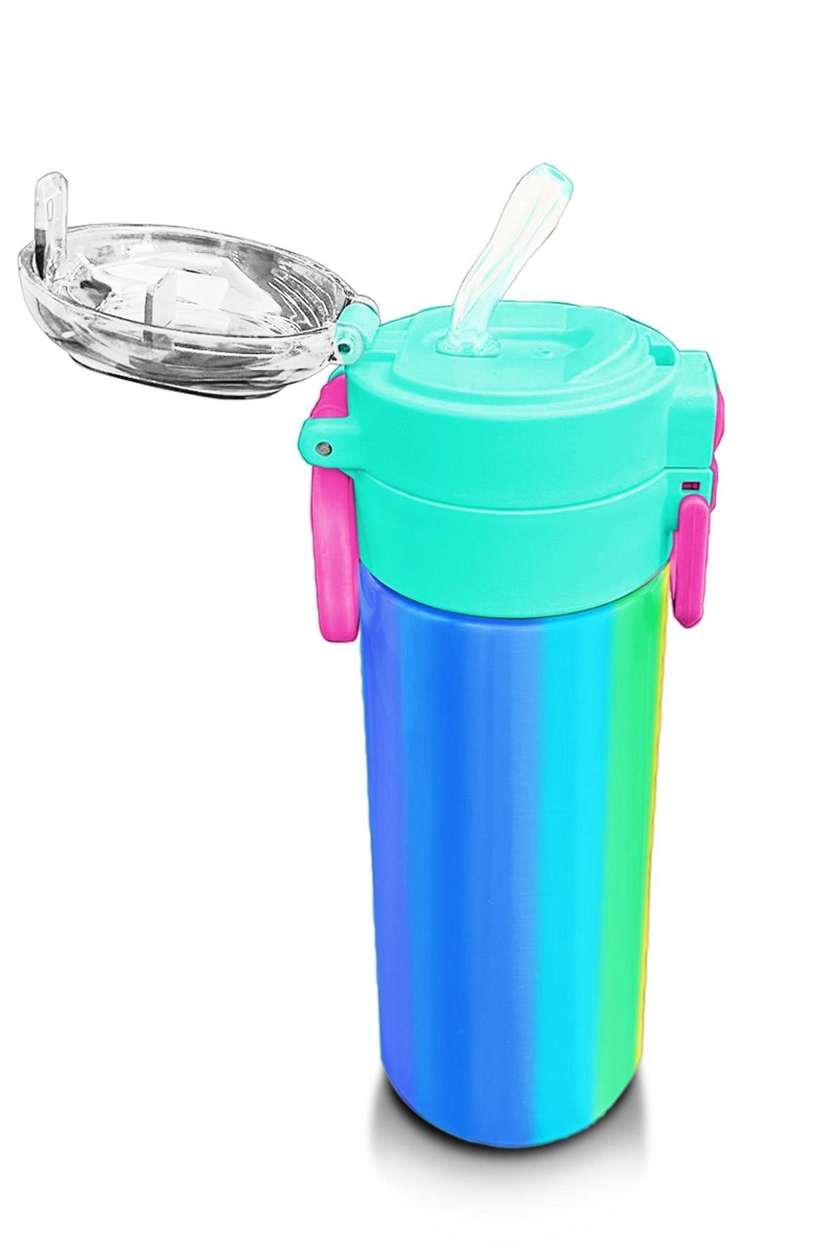Coral High Kids Renkli Çizgili Desenli Pipetli ve Direkt İçim Çelik Termos 500 ml 31873