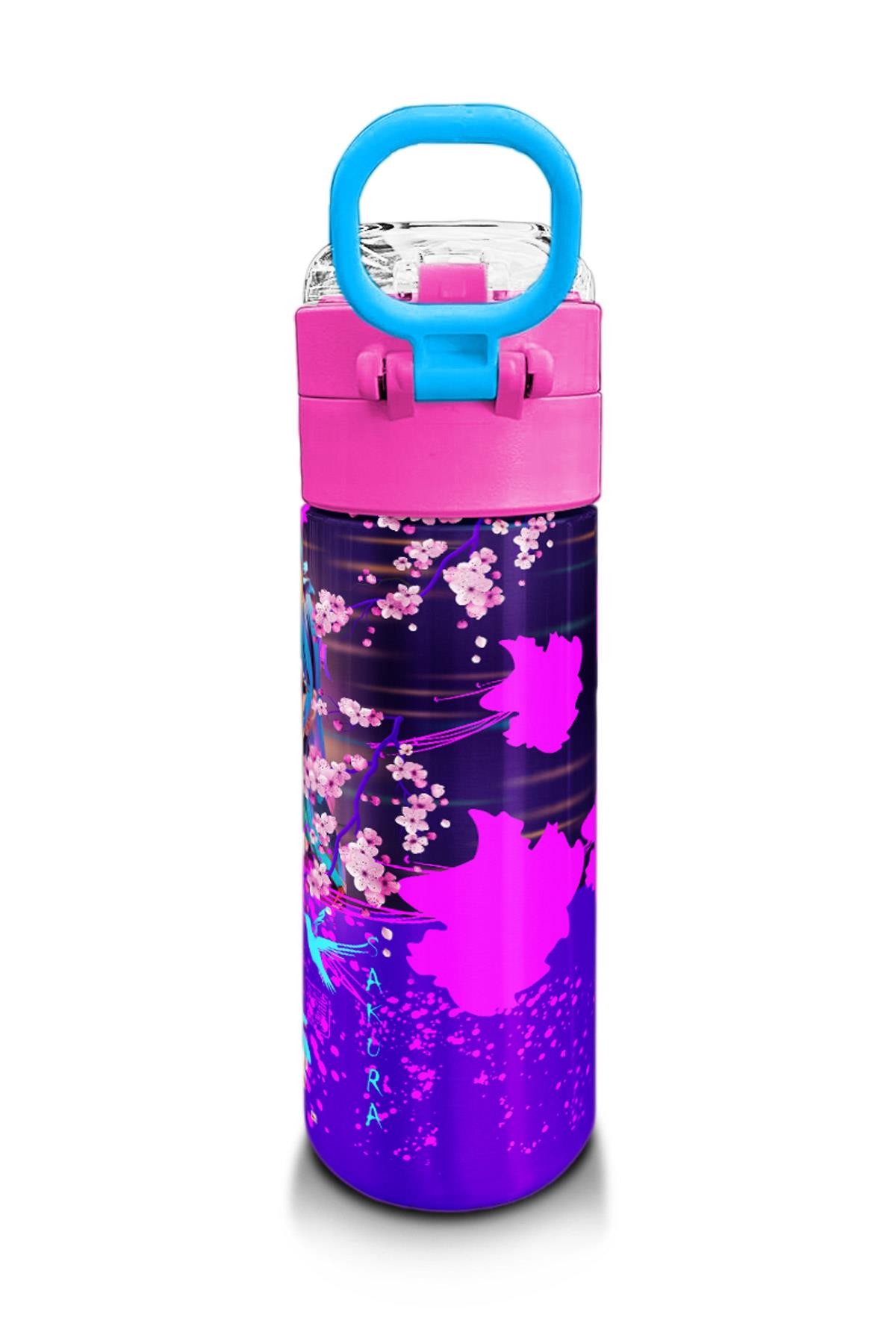 Coral High Kids Mor Pembe Anime Kedi Desenli Pipetli ve Direkt İçim Çelik Termos 500 ml 31954