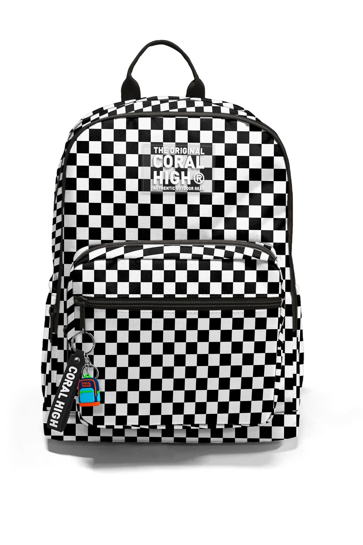 Coral High Siyah Beyaz Dama Desenli Okul Sırt Çantası 23677
