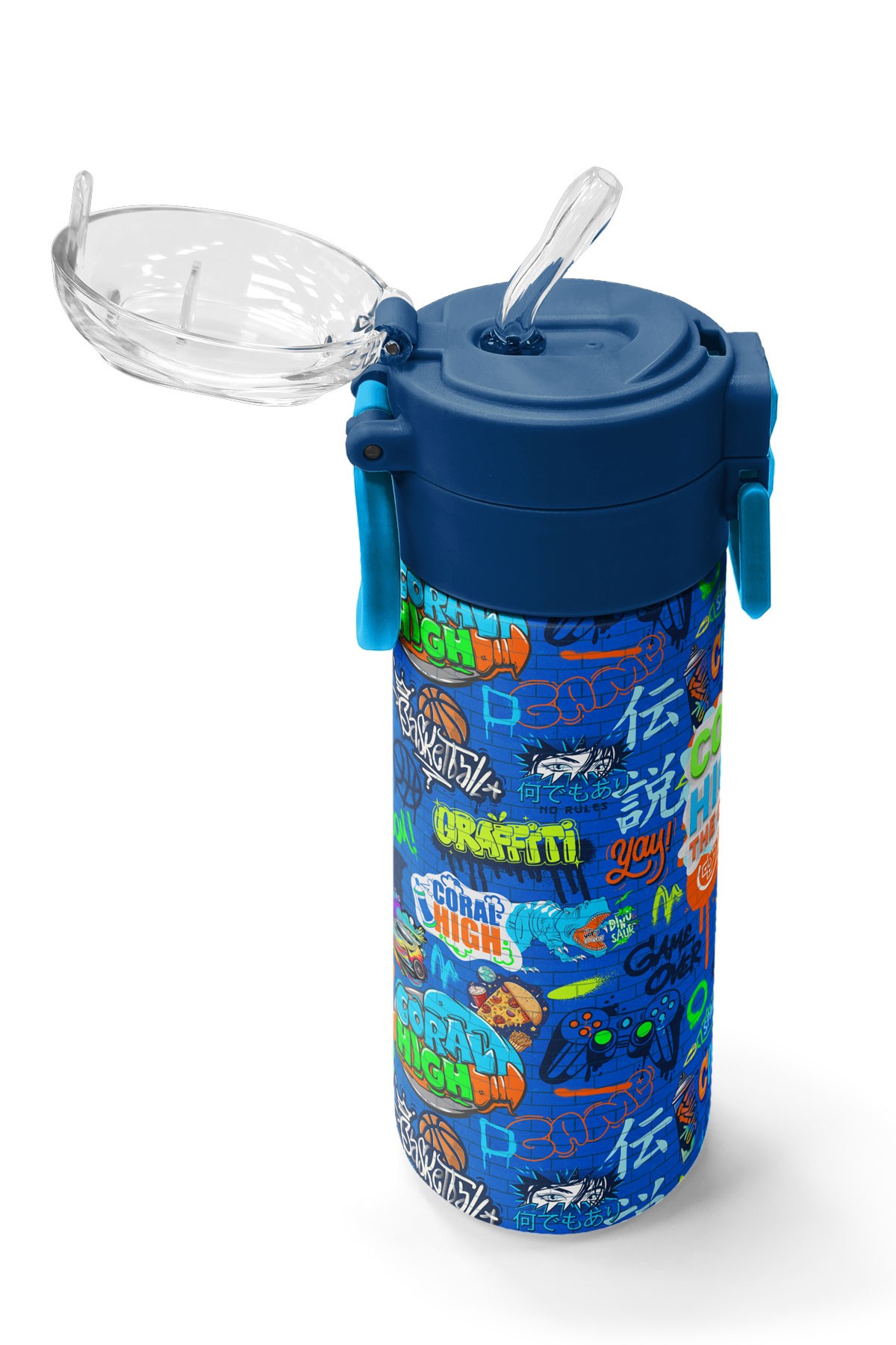 Coral High Kids Saks Grafiti Desenli Pipetli ve Direkt İçim Çelik Termos 500 ml 31968