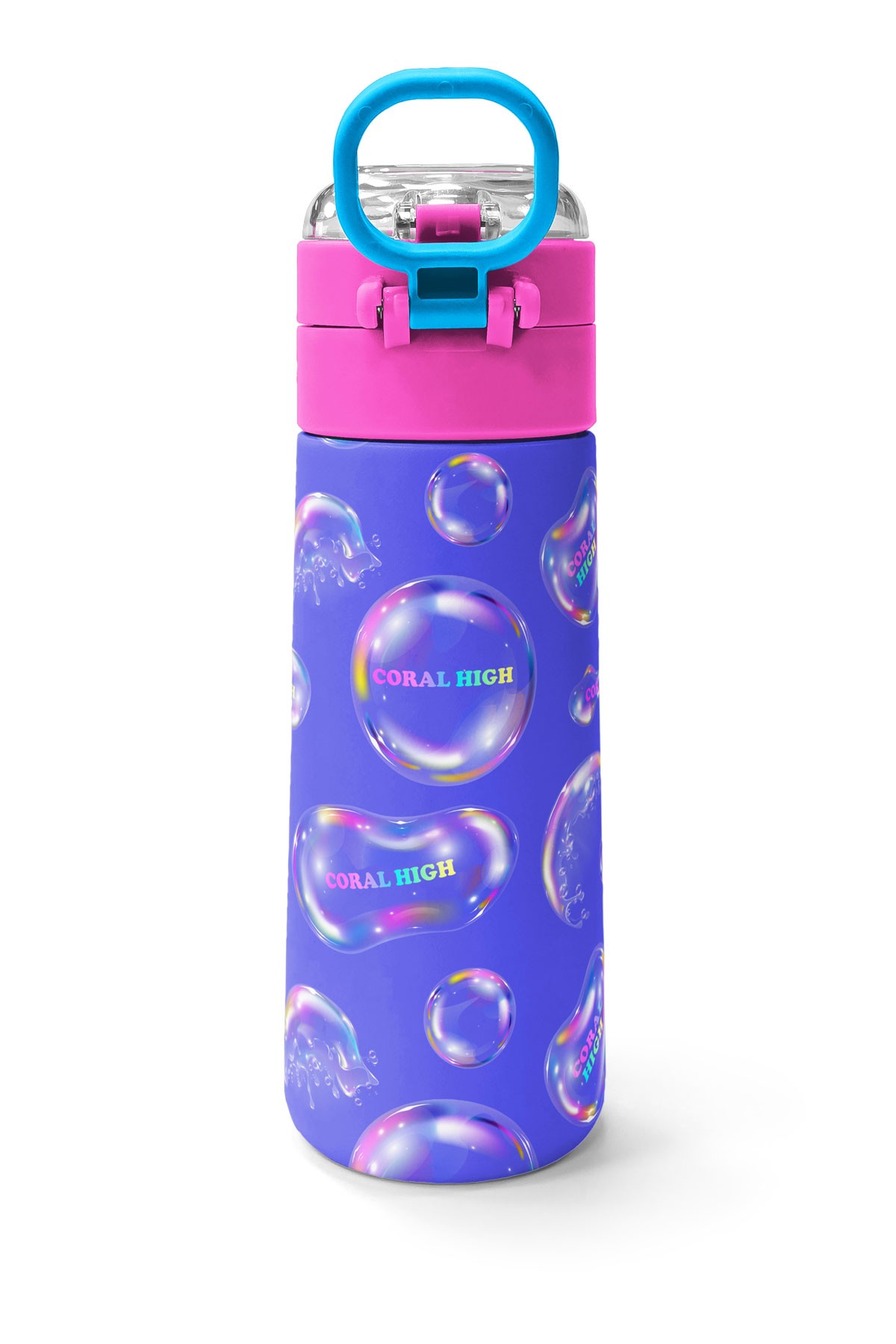 Coral High Kids Lavanta Pembe Baloncuk Desenli Pipetli ve Direkt İçim Çelik Termos 500 ml 31981