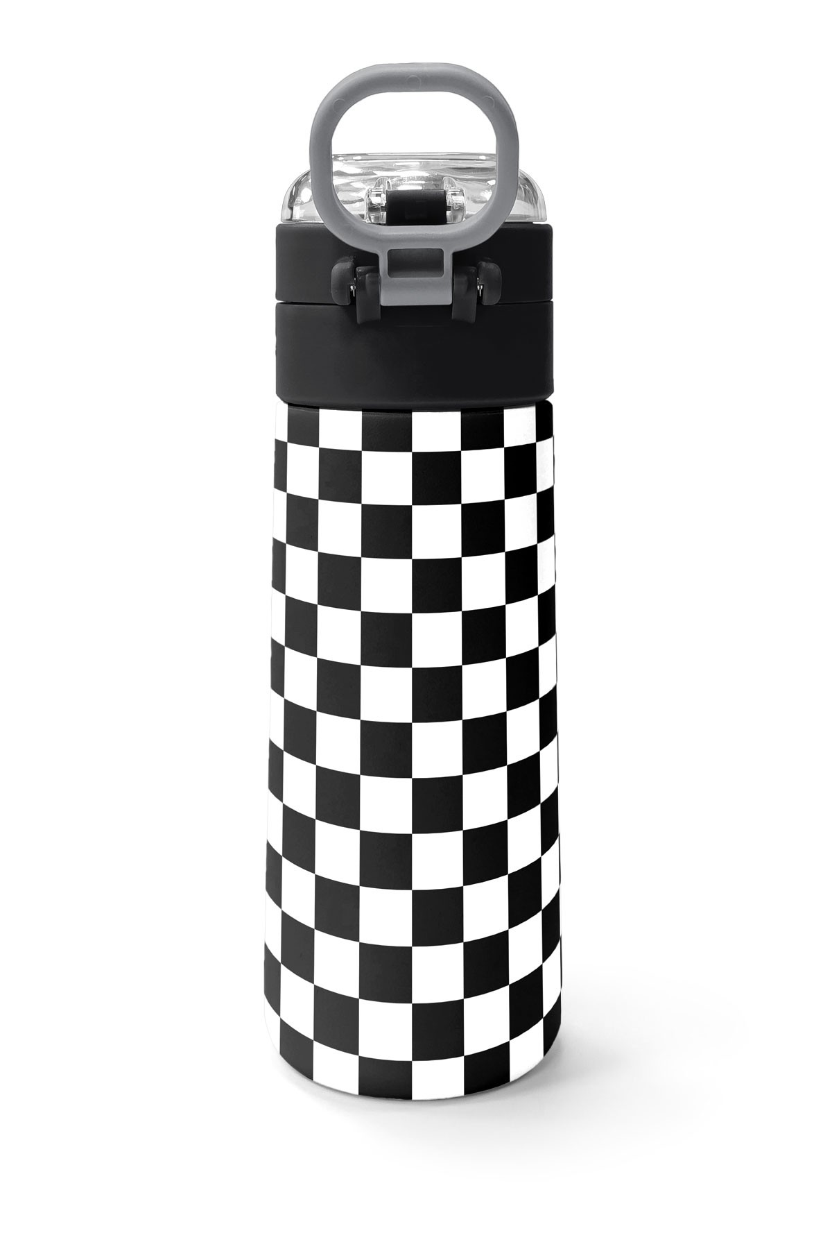 Coral High Kids Siyah Beyaz Dama Desenli Pipetli ve Direkt İçim Çelik Termos 500 ml 31877