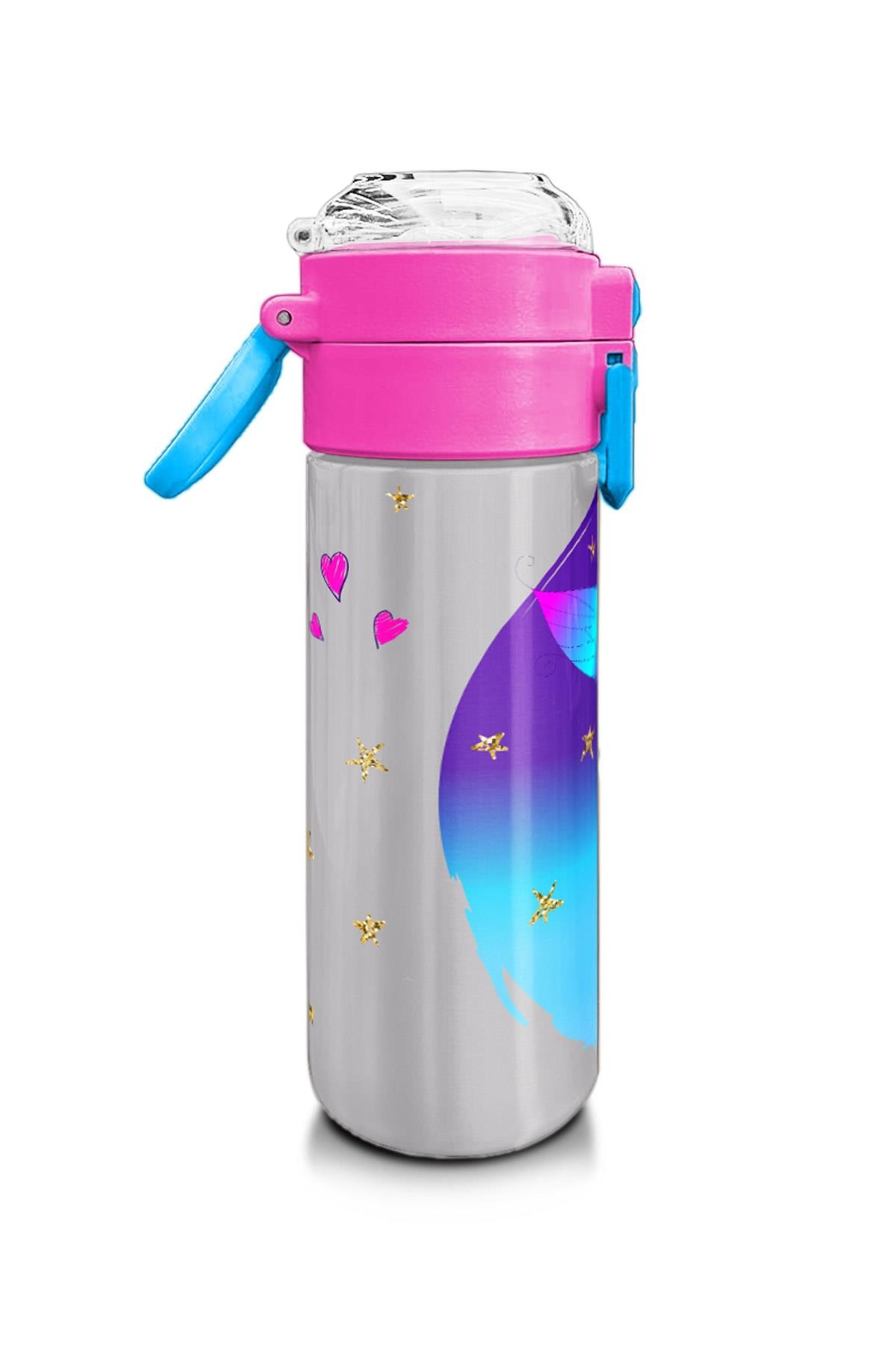Coral High Kids Pembe Mavi Peri Desenli Pipetli ve Direkt İçim Çelik Termos 500 ml 31803
