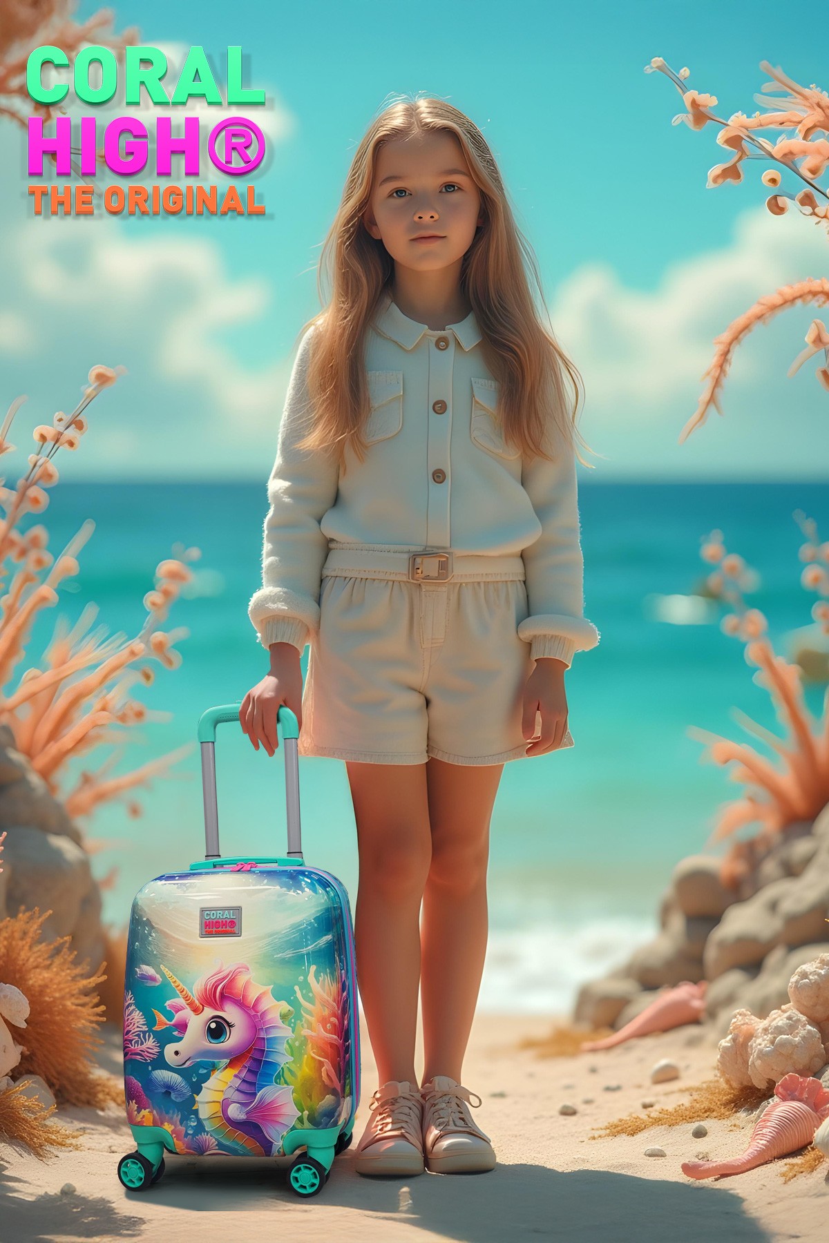 Coral High Kids Deniz Atı Desenli Çocuk Valizi 16792