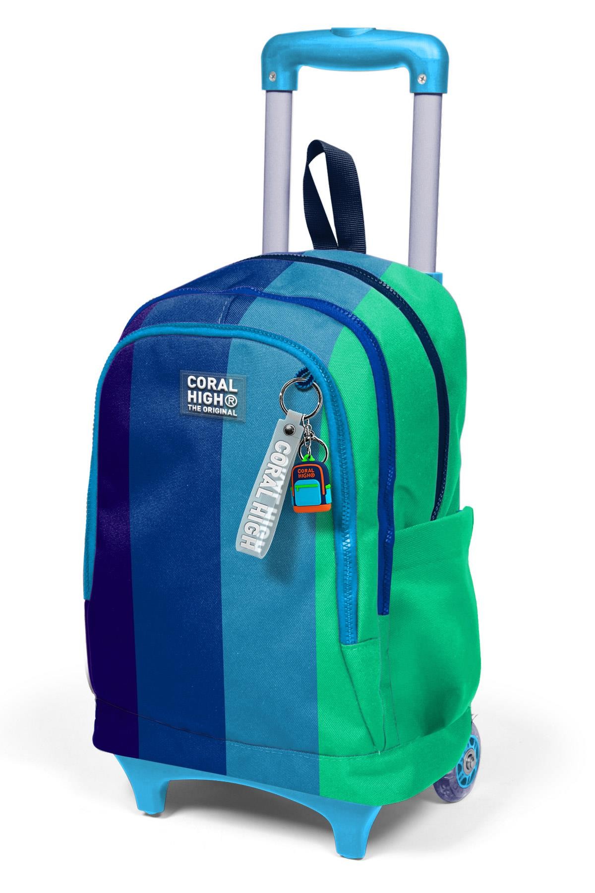 Coral High Kids Renkli Çizgili Üç Bölmeli Çekçekli Okul Sırt Çantası 23981