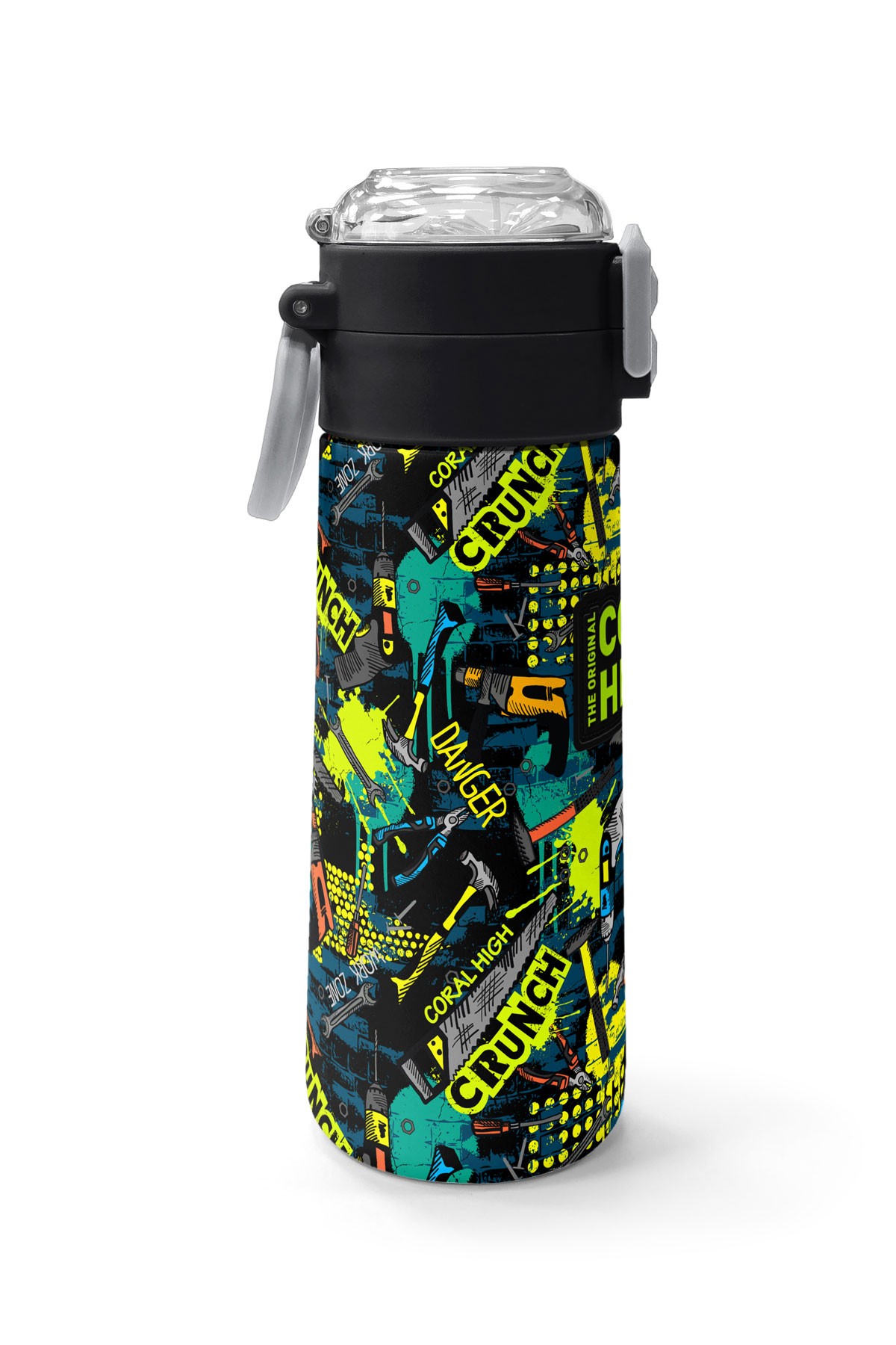 Coral High Kids Nefti Siyah Tamir Seti Desenli Pipetli ve Direkt İçim Çelik Termos 500 ml 31974