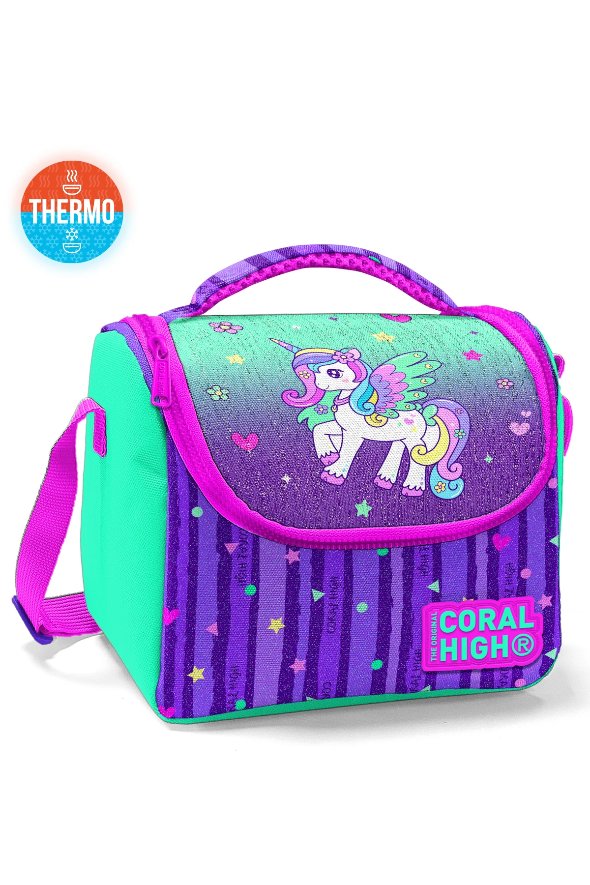 Coral High Kids Mor Su Yeşili Unicorn Desenli Thermo Beslenme Çantası 11868