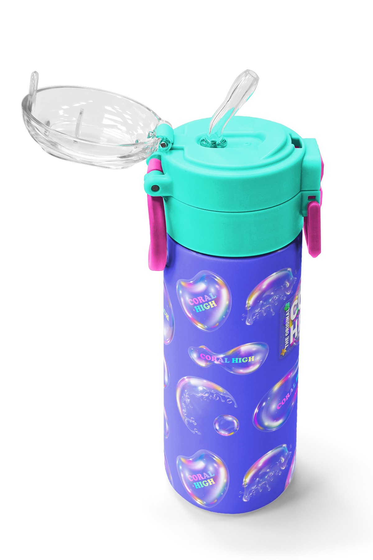 Coral High Kids Lavanta Pembe Baloncuk Desenli Pipetli ve Direkt İçim Çelik Termos 500 ml 31981