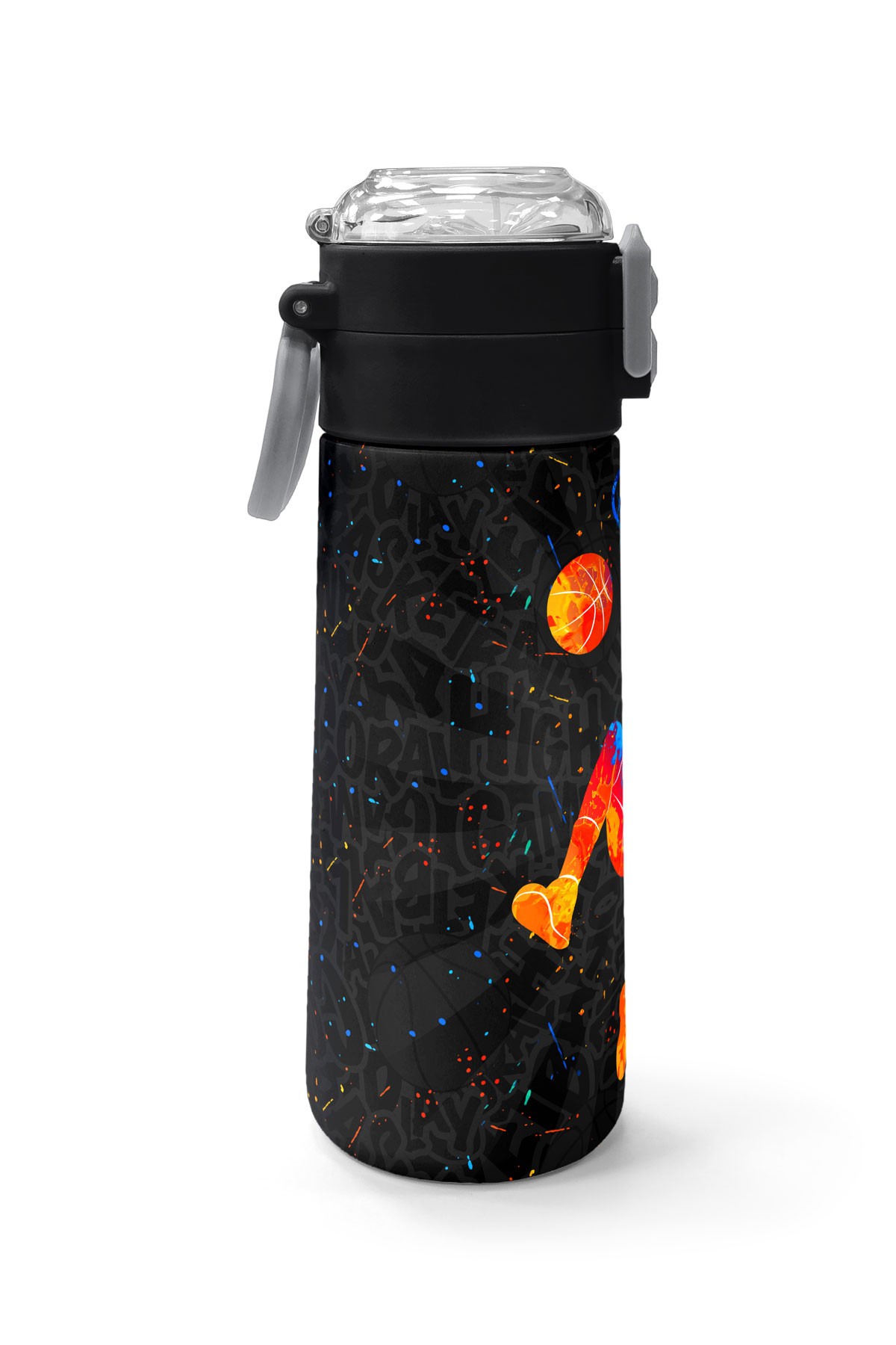 Coral High Kids Gri Basketbol Desenli Pipetli ve Direkt İçim Çelik Termos 500 ml 31856