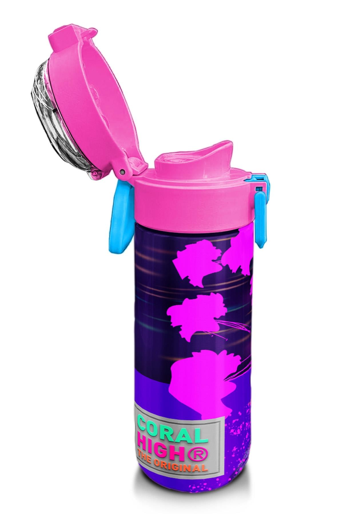 Coral High Kids Mor Pembe Anime Kedi Desenli Pipetli ve Direkt İçim Çelik Termos 500 ml 31954
