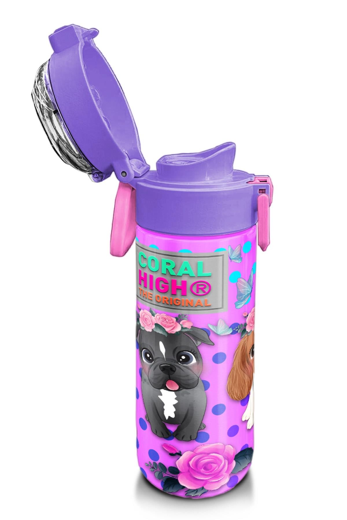 Coral High Kids Pembe Köpek Desenli Pipetli ve Direkt İçim Çelik Termos 500 ml 31951