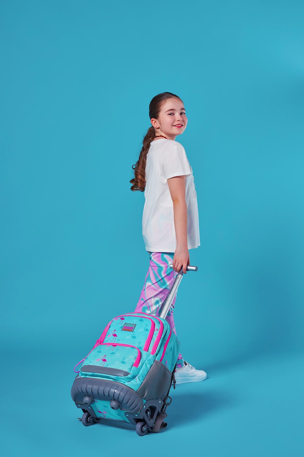 Coral High Kids Su Yeşili Flamingo Desenli Çekçekli 3'lü Çanta Seti SET0124022