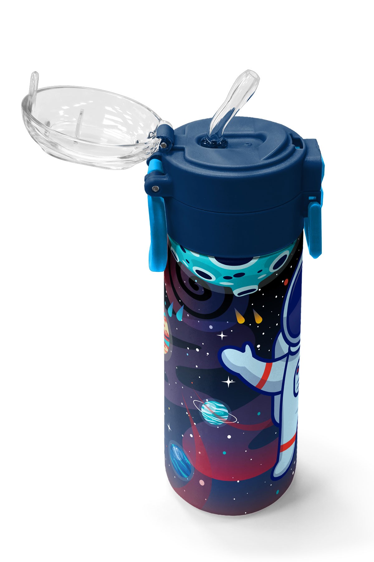 Coral High Kids Saks Mavi Astronot Desenli Pipetli ve Direkt İçim Çelik Termos 500 ml 31933