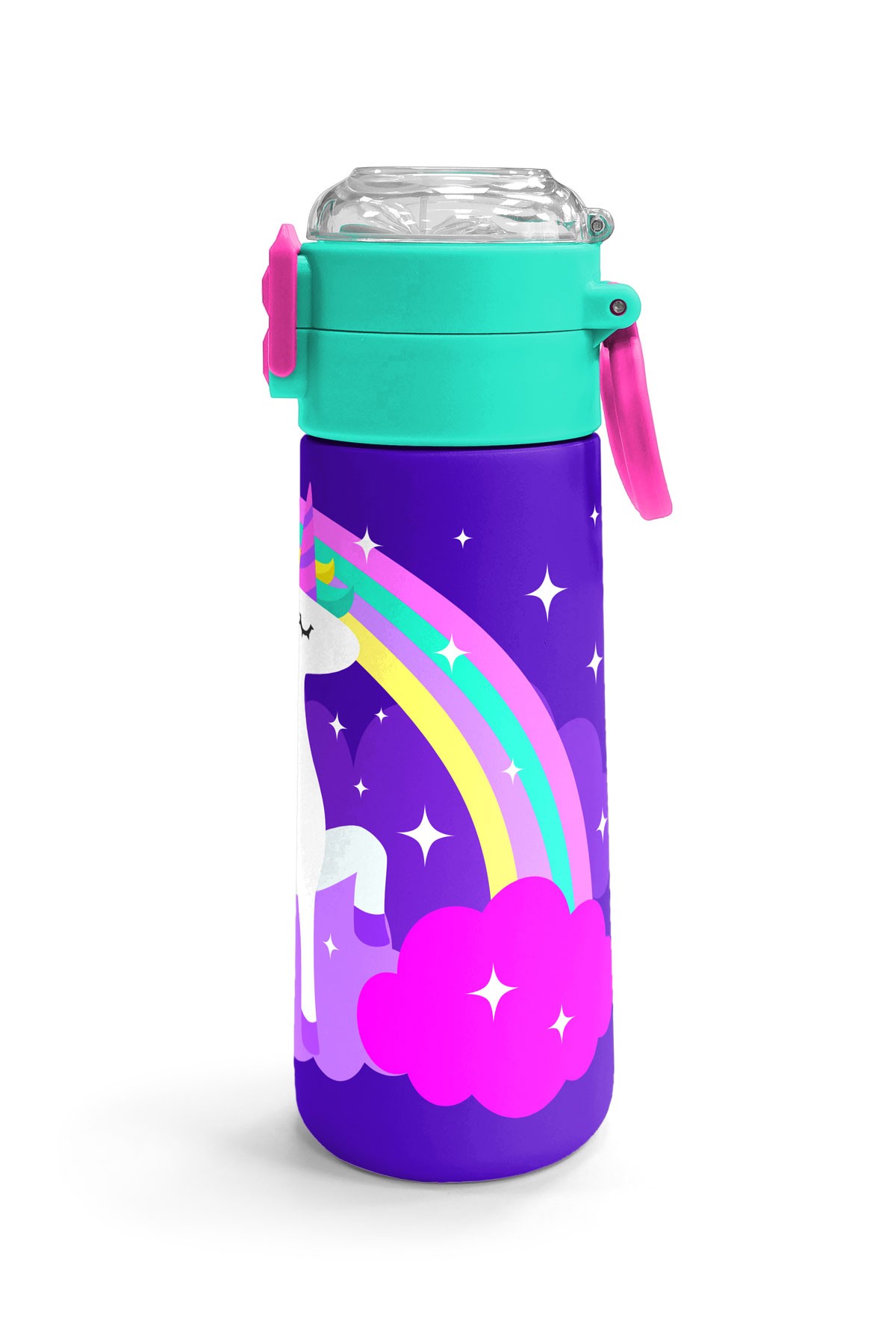 Coral High Kids Mor Su Yeşili Unicorn Desenli Pipetli ve Direkt İçim Çelik Termos 500 ml 31818