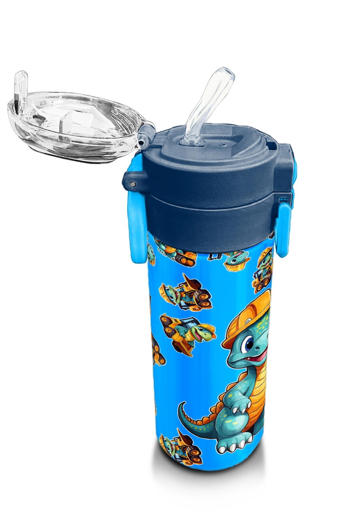 Coral High Kids Mavi Dinozor Desenli Pipetli ve Direkt İçim Çelik Termos 500 ml 31799