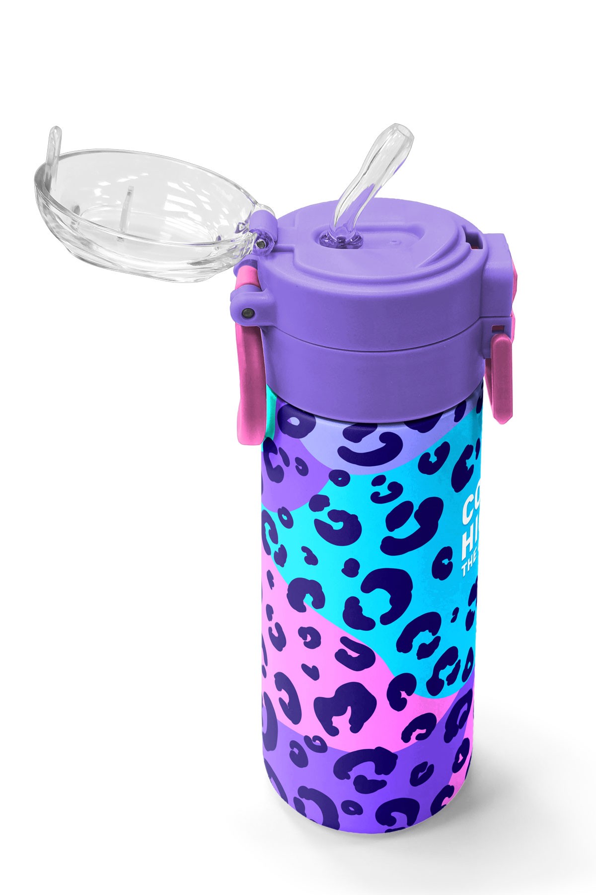 Coral High Kids Mor Leopar Desenli Pipetli ve Direkt İçim Çelik Termos 500 ml 31846