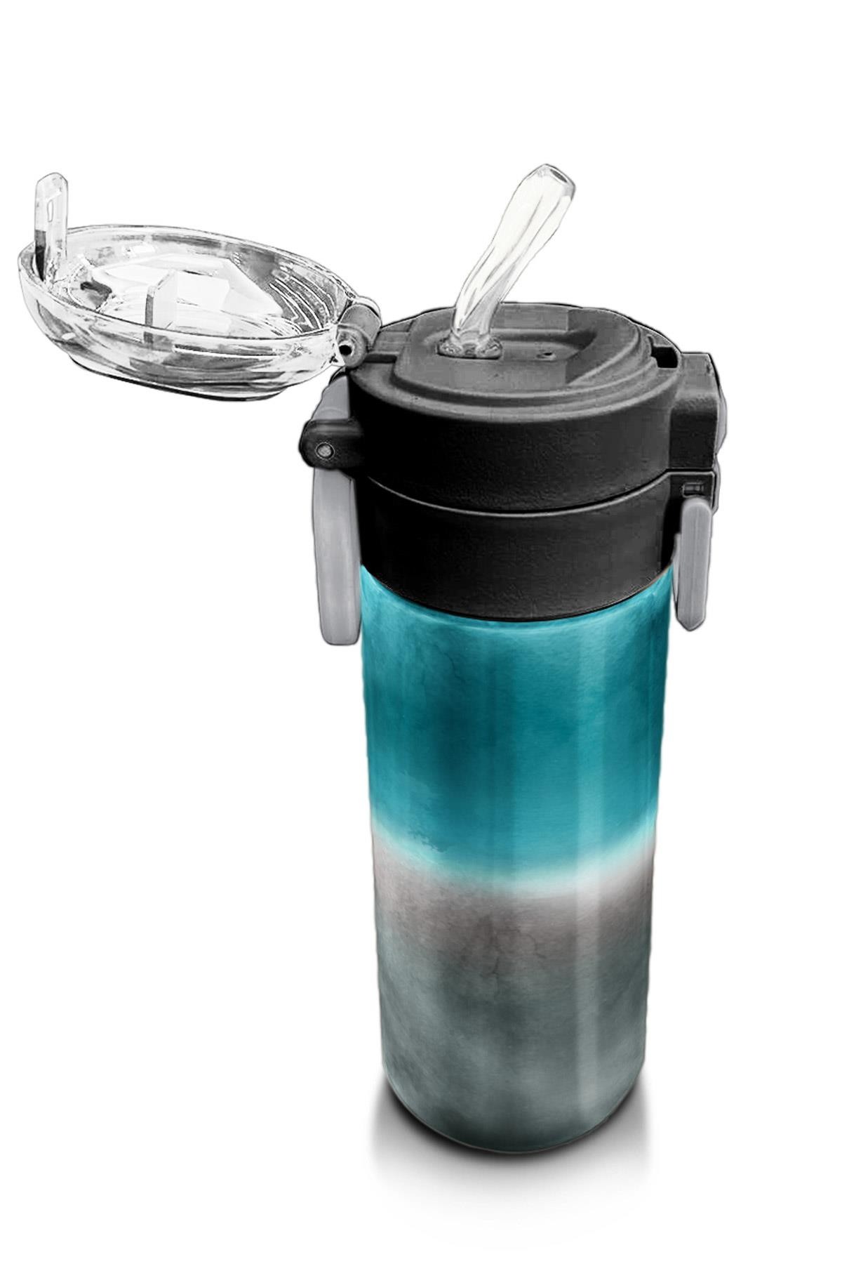 Coral High Kids Nefti Gri Renk Geçişli Desenli Pipetli ve Direkt İçim Çelik Termos 500 ml 31969