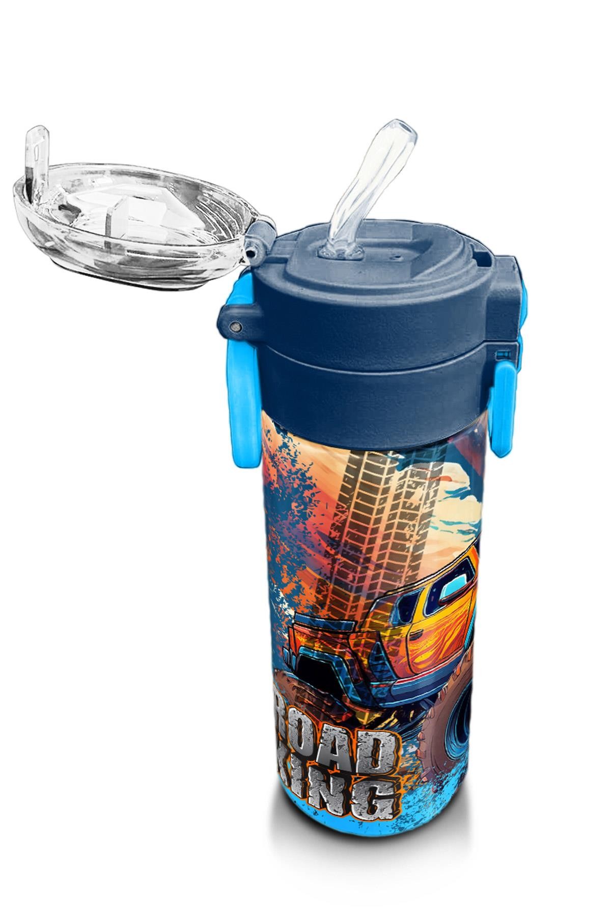 Coral High Kids Turuncu High Wheels Truck Desenli Pipetli ve Direkt İçim Çelik Termos 500 ml 31994