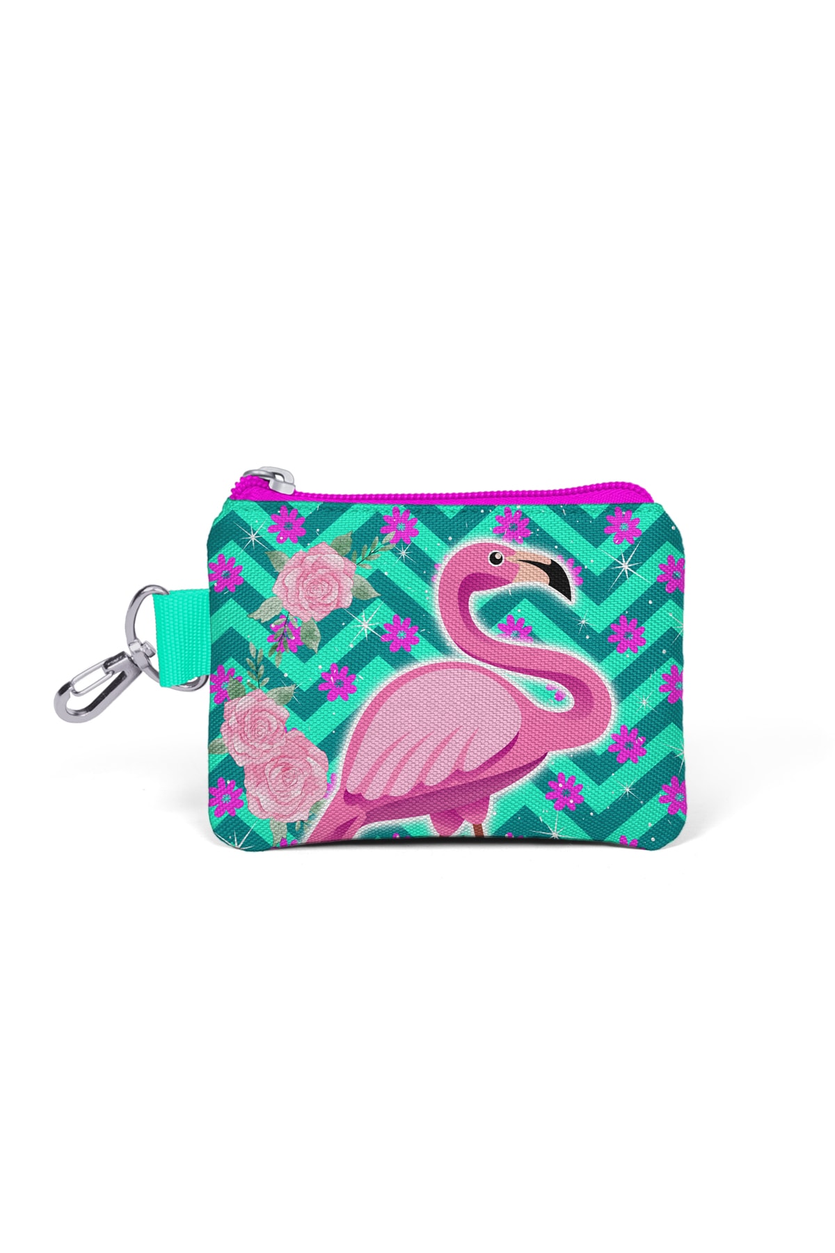 Coral High Kids Su Yeşili Pembe Flamingo Desenli Bozuk Para Çantası 21757