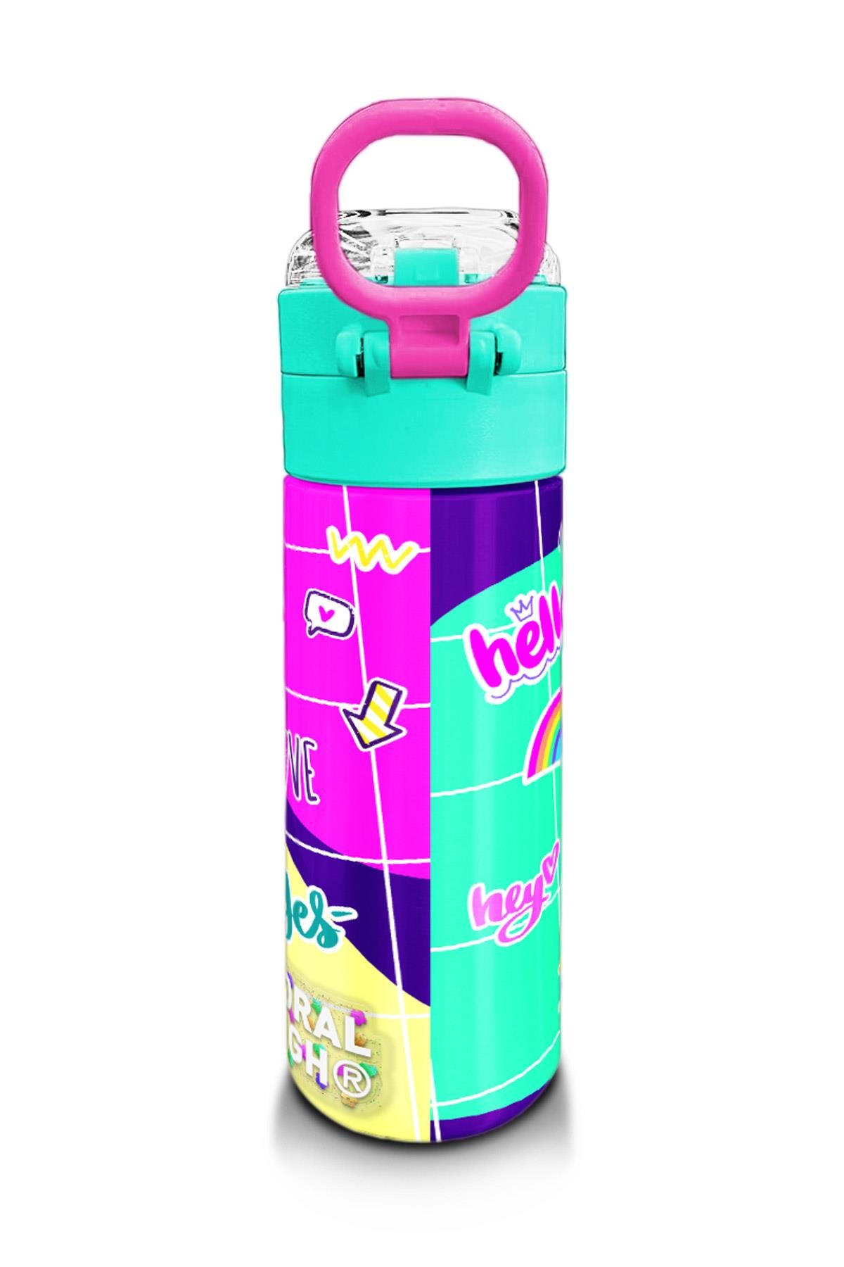 Coral High Kids Pembe Su Yeşili Flamingo Desenli Pipetli ve Direkt İçim Çelik Termos 500 ml 31811