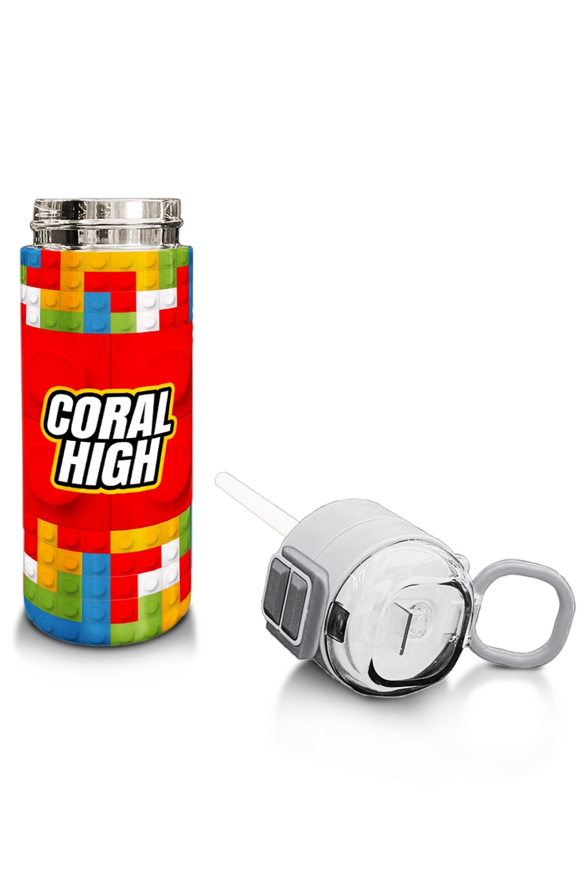 Coral High Kids Blok Desenli Pipetli ve Direkt İçim Çelik Termos 500 ml 31991