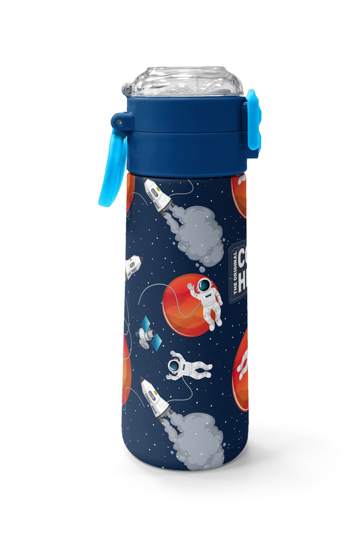 Coral High Kids Lacivert Mavi Astronot Desenli Pipetli ve Direkt İçim Çelik Termos 500 ml 31999