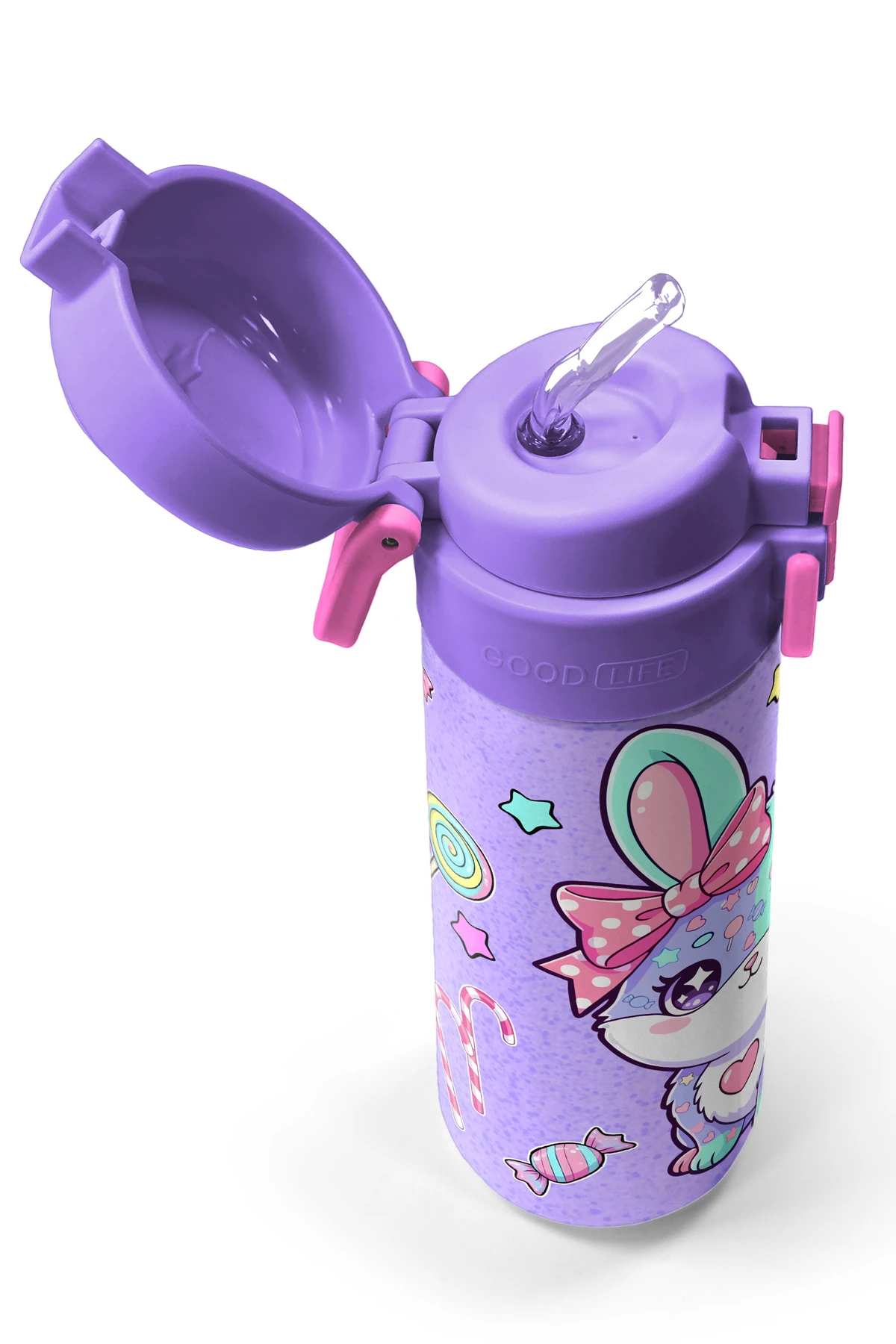 Coral High Kids Milka Water Green Rabbit Patterned Steel Thermos