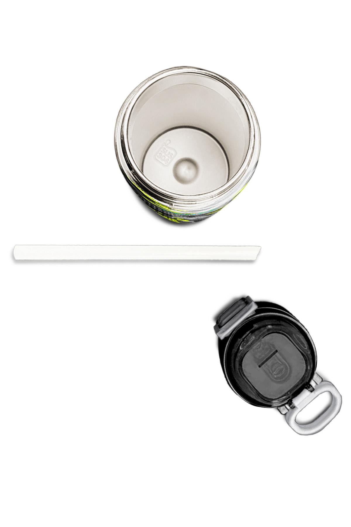 Coral High Kids Siyah Gri Kamuflaj Desenli Pipetli ve Direkt İçim Çelik Termos 500 ml 31909