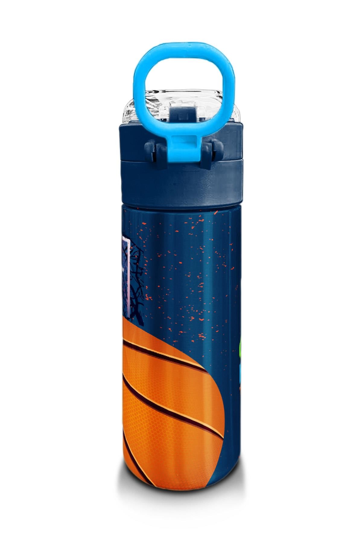 Coral High Kids Turuncu Lacivert Basketbol Desenli Pipetli ve Direkt İçim Çelik Termos 500 ml 31967
